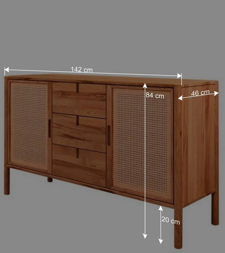 Wohnen Designer Kommode mit zwei Wiener Geflecht Türen - Indrya