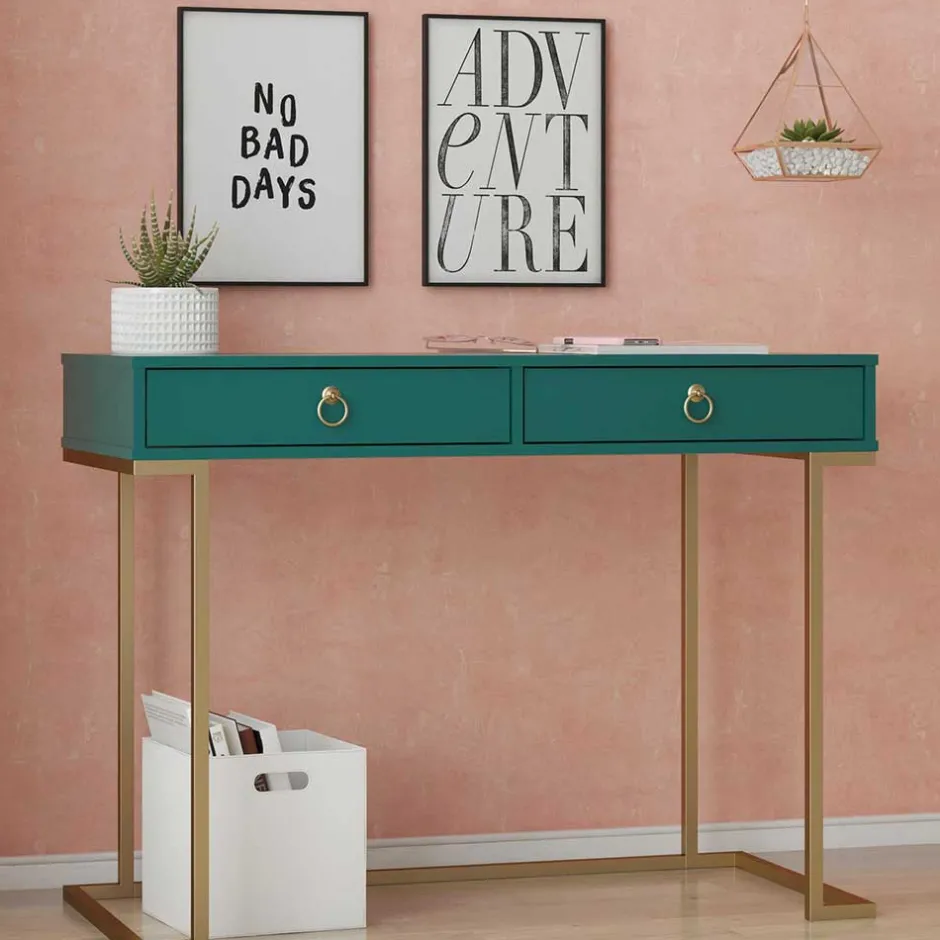 Wohnen Designer Schreibtisch in Petrol und Messing - Belego