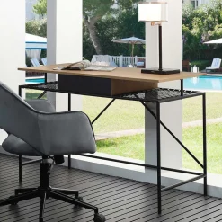 Wohnen Designer Schreibtisch mit Ablagen aus Kunstrattan - Zavias