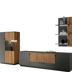 Wohnen Designer TV Wohnwand Set in Anthrazit - Cruzca (dreiteilig)