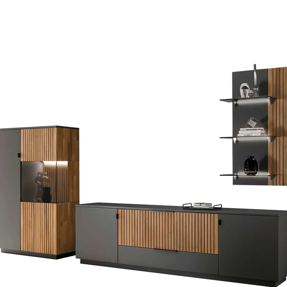 Wohnen Designer TV Wohnwand Set in Anthrazit - Cruzca (dreiteilig)