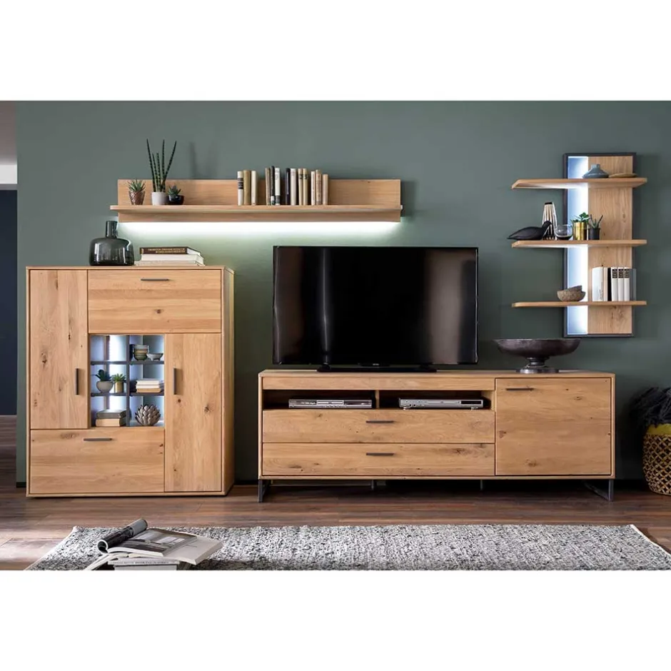 Designer Wohnwand aus Eiche - Assela (vierteilig)^Wohnen Outlet