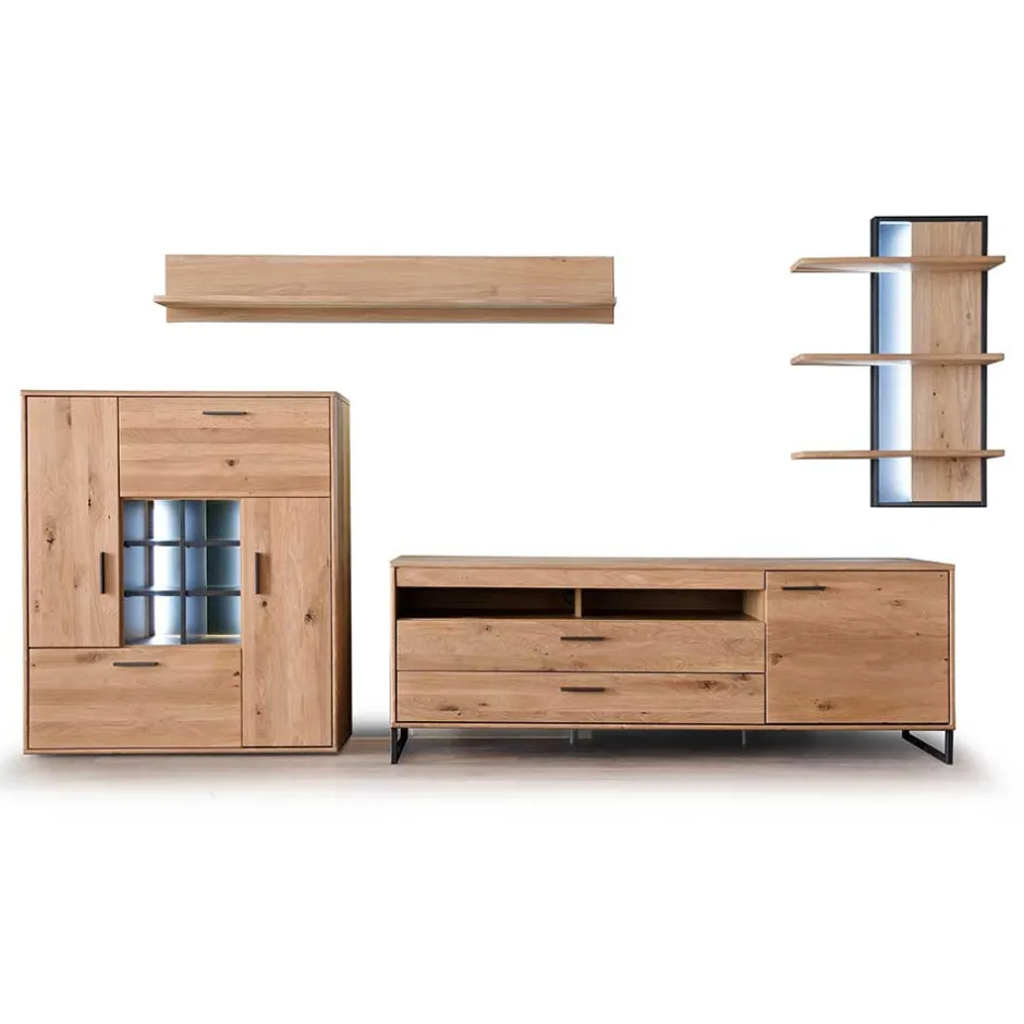 Designer Wohnwand aus Eiche - Assela (vierteilig)^Wohnen Outlet