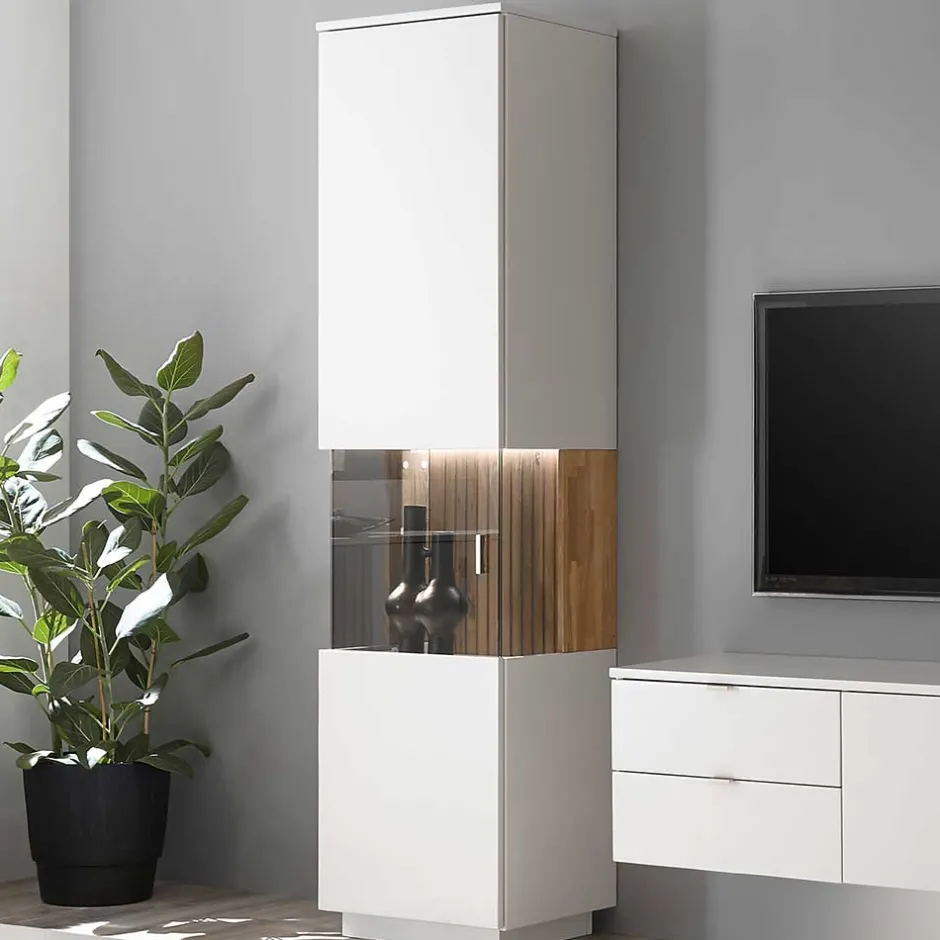 Wohnen Designer Wohnzimmervitrine in Weiß und Eiche Bianco - Miloris