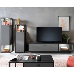 Wohnen Designer-Wohnwand Möbel in Grau - Ridona (dreiteilig)