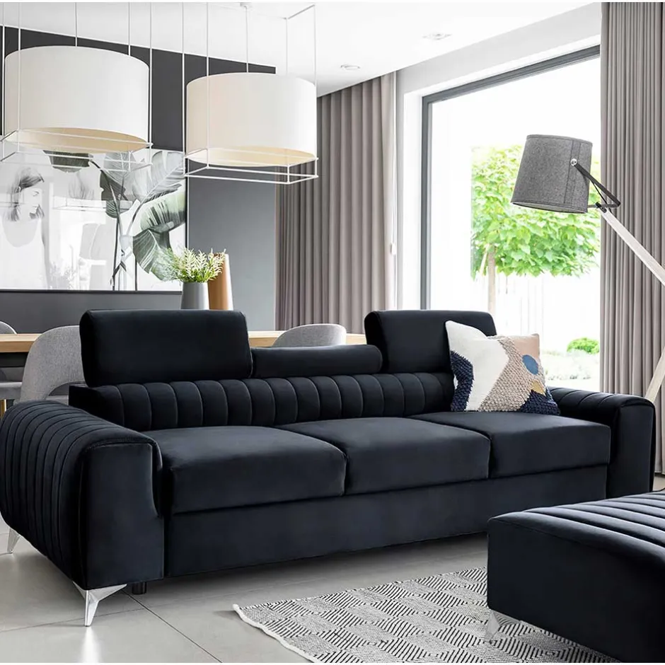 Wohnen Design-Schlafsofa in Blauschwarz Samt - Harvests