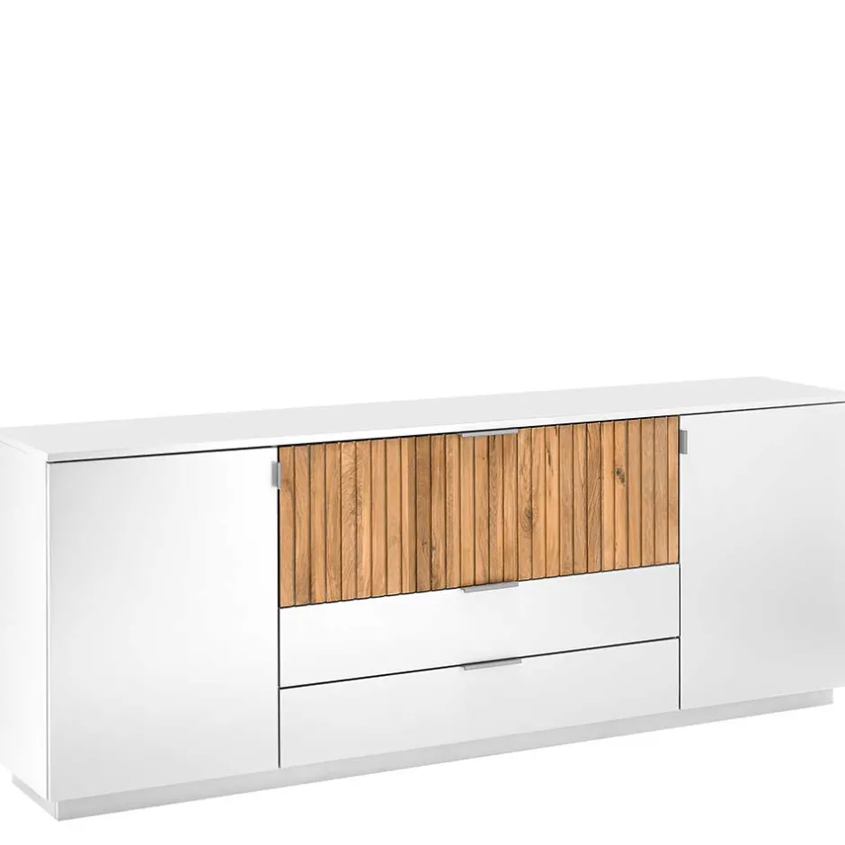 Wohnen Design-Sideboard in Weiß mit Eiche Bianco - Miloris