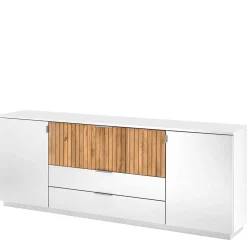 Wohnen Design-Sideboard in Weiß mit Eiche Bianco - Miloris
