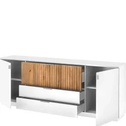 Wohnen Design-Sideboard in Weiß mit Eiche Bianco - Miloris