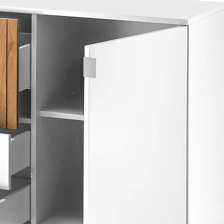 Wohnen Design-Sideboard in Weiß mit Eiche Bianco - Miloris