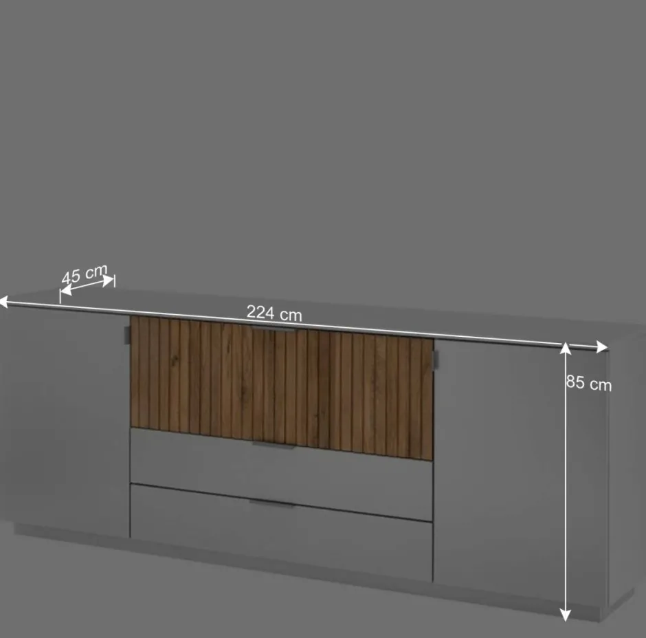 Wohnen Design-Sideboard in Weiß mit Eiche Bianco - Miloris
