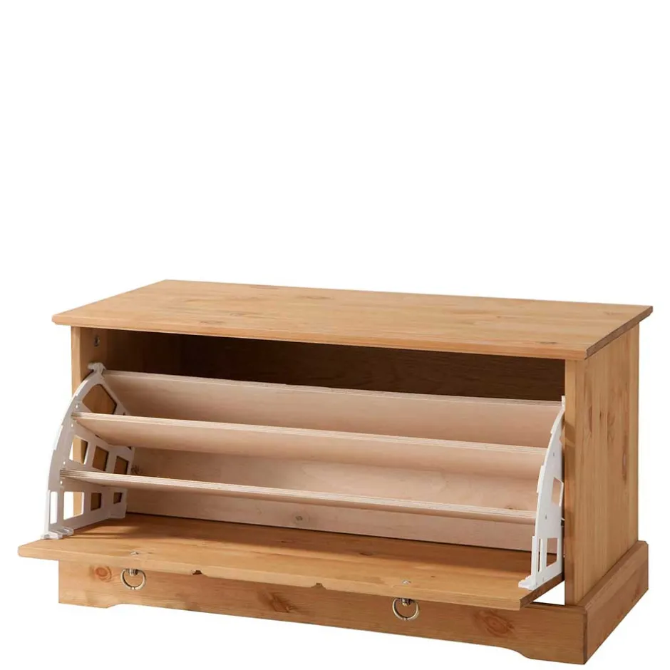 Dielenbank mit Schuhklappe aus Massivholz - Edranov^Wohnen New