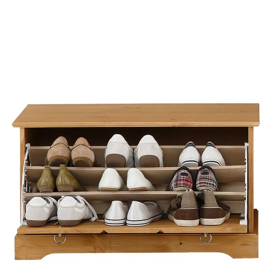 Dielenbank mit Schuhklappe aus Massivholz - Edranov^Wohnen New