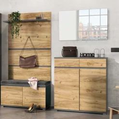 Wohnen Dielenmöbel Set in Dekor Wildeiche - Orsecca (vierteilig)