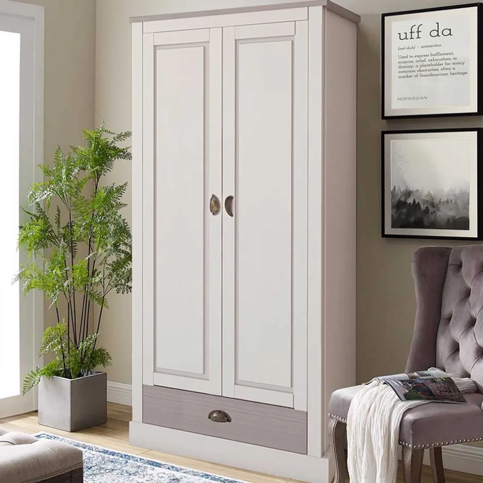 Dielenschrank in Weiß mit Grau - Lucasario^Wohnen Discount