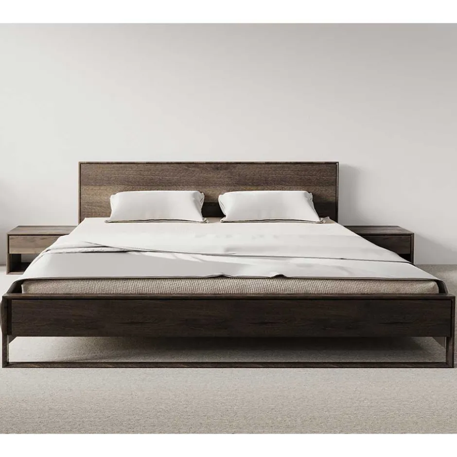 Wohnen Doppelbett Bettgestell aus Eiche in Braun - Vasteca