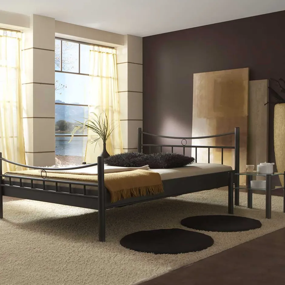 Wohnen Doppelbett Carlovac aus schwarzem Metall (dreiteilig)