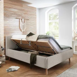 Doppelbett mit Bettkasten in Beige Webplüsch - Samuele^Wohnen Hot