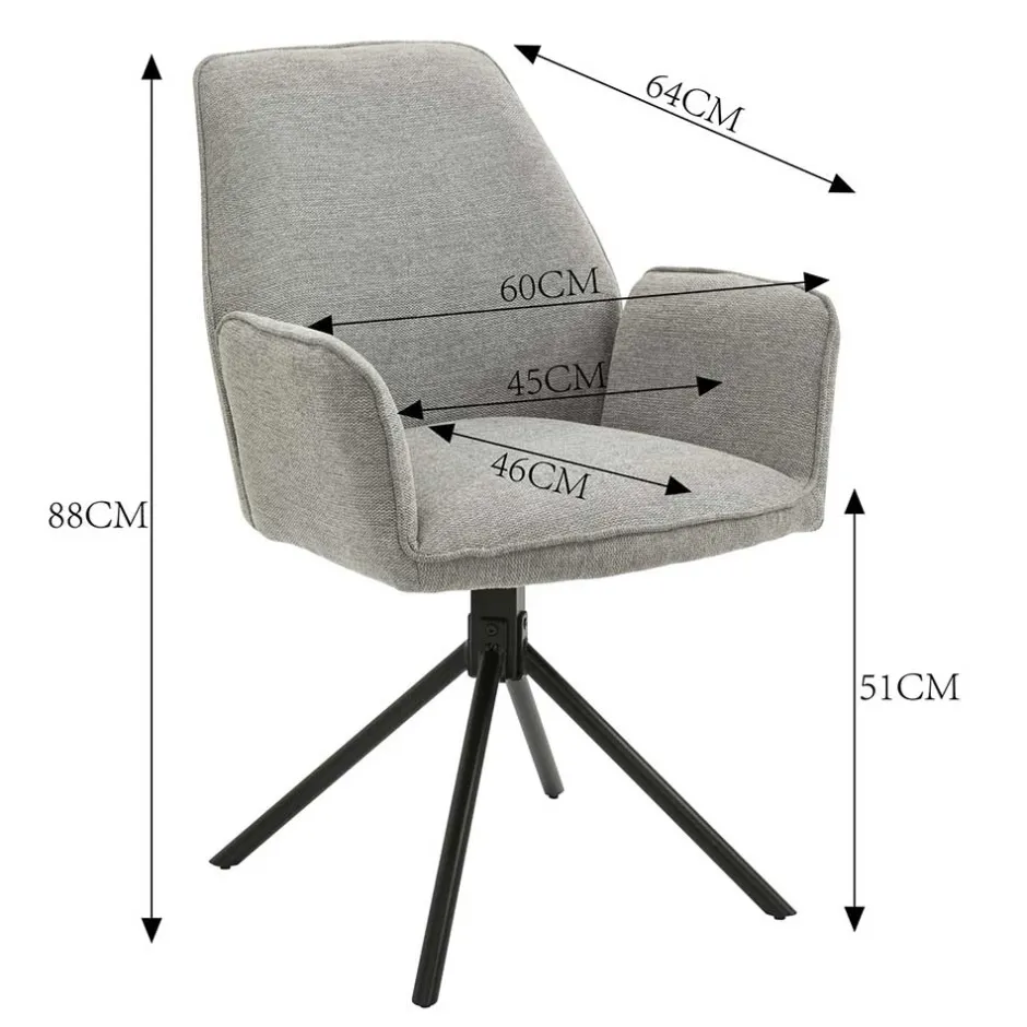 Wohnen Drehbare Armlehnen-Stühle in Grau - Satyno (2er Set)