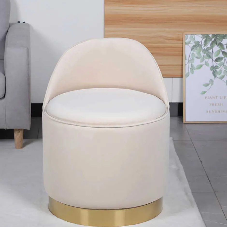 Wohnen Drehbarer Hocker in Cremeweiß Samt - Yaderra