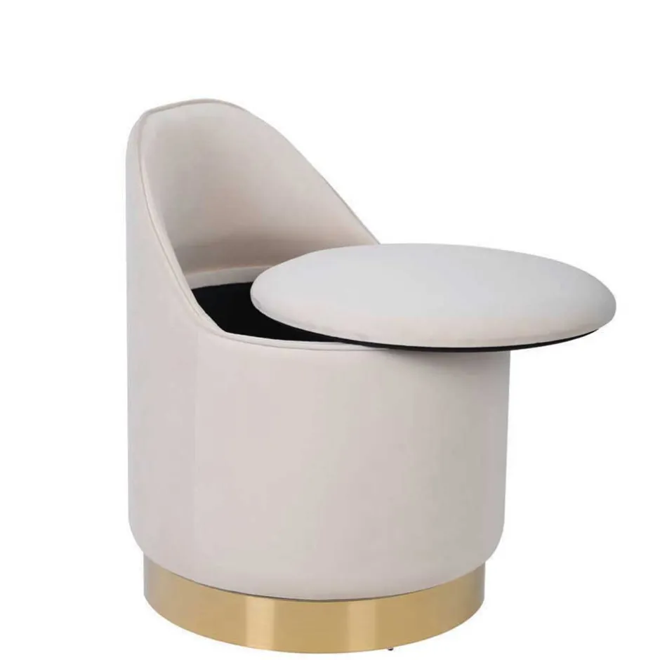 Wohnen Drehbarer Hocker in Cremeweiß Samt - Yaderra