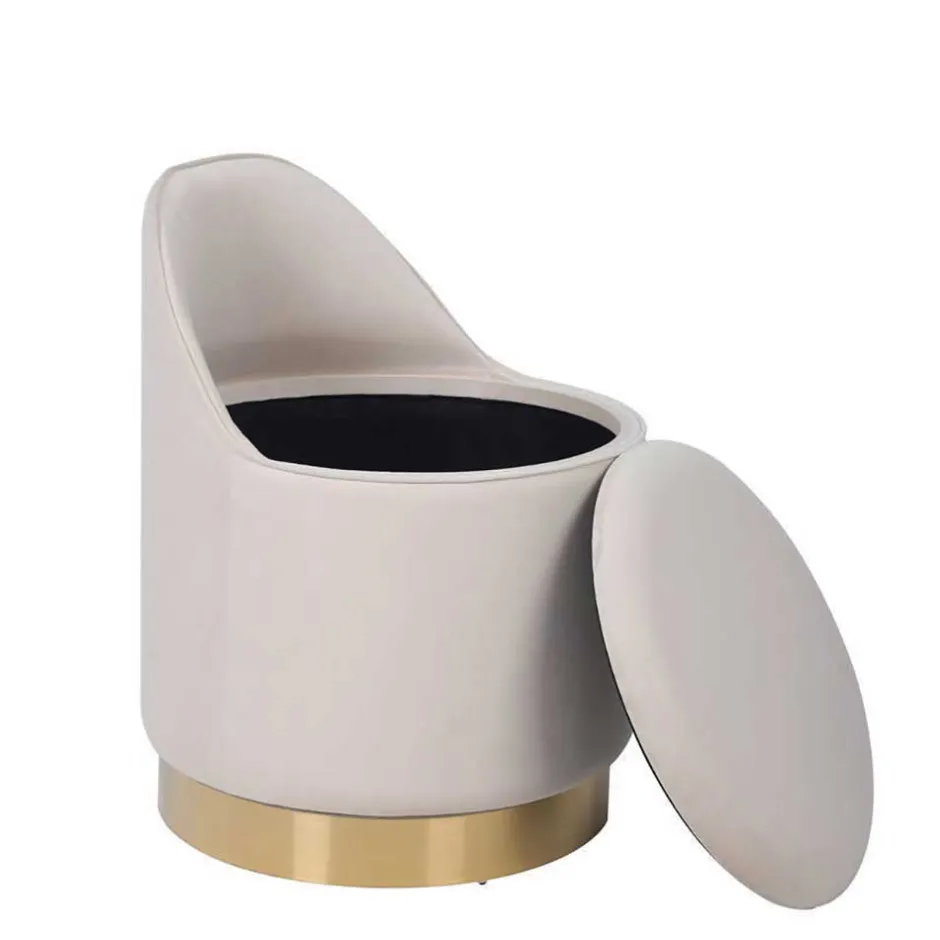 Wohnen Drehbarer Hocker in Cremeweiß Samt - Yaderra