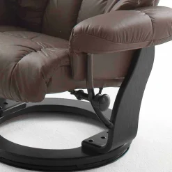 Wohnen Drehbarer Ledersessel in Braun mit Relaxfunktion Roco inkl. Hocker (zweiteilig)