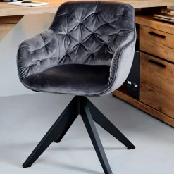 Drehbarer Samt Armlehnenstuhl in Grau - Ellen^Wohnen Outlet