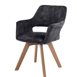 Wohnen Drehbarer Tischsessel in Anthrazit Samt - Kanton (2er Set)