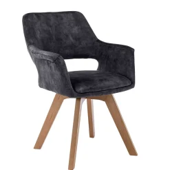 Wohnen Drehbarer Tischsessel in Anthrazit Samt - Kanton (2er Set)