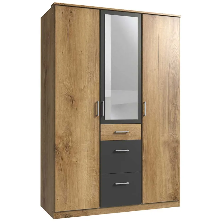 Wohnen Drehtürenschrank in Plankeneiche Holzdekor - Leviza