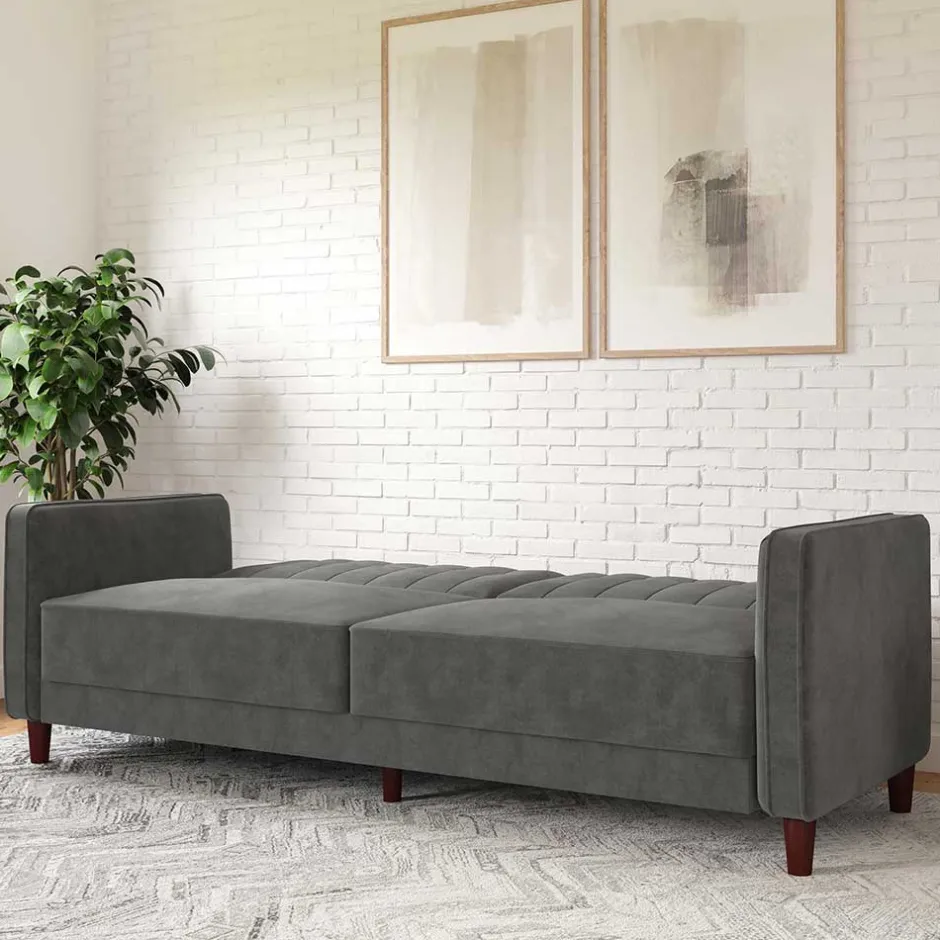 Wohnen Dreisitzer Schlafcouch in Grau Samt - Lessia