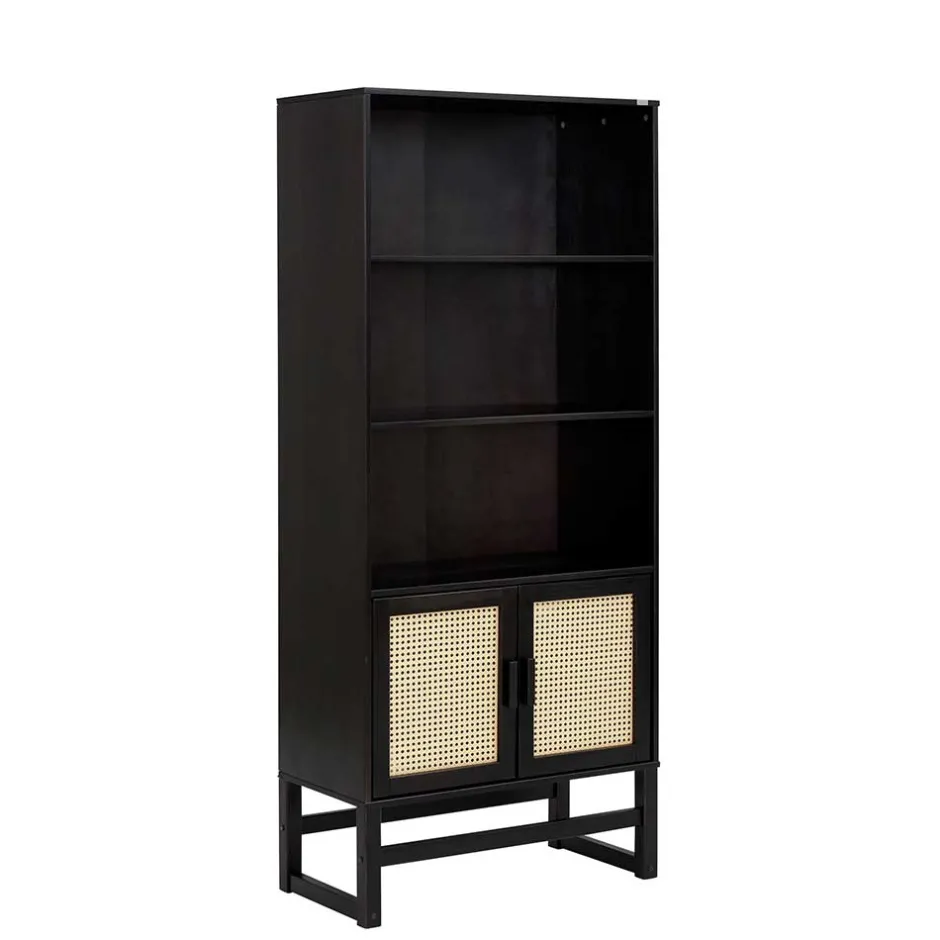 Dunkelbraunes Holzregal mit Wiener Geflecht Natur - Idamoro^Wohnen