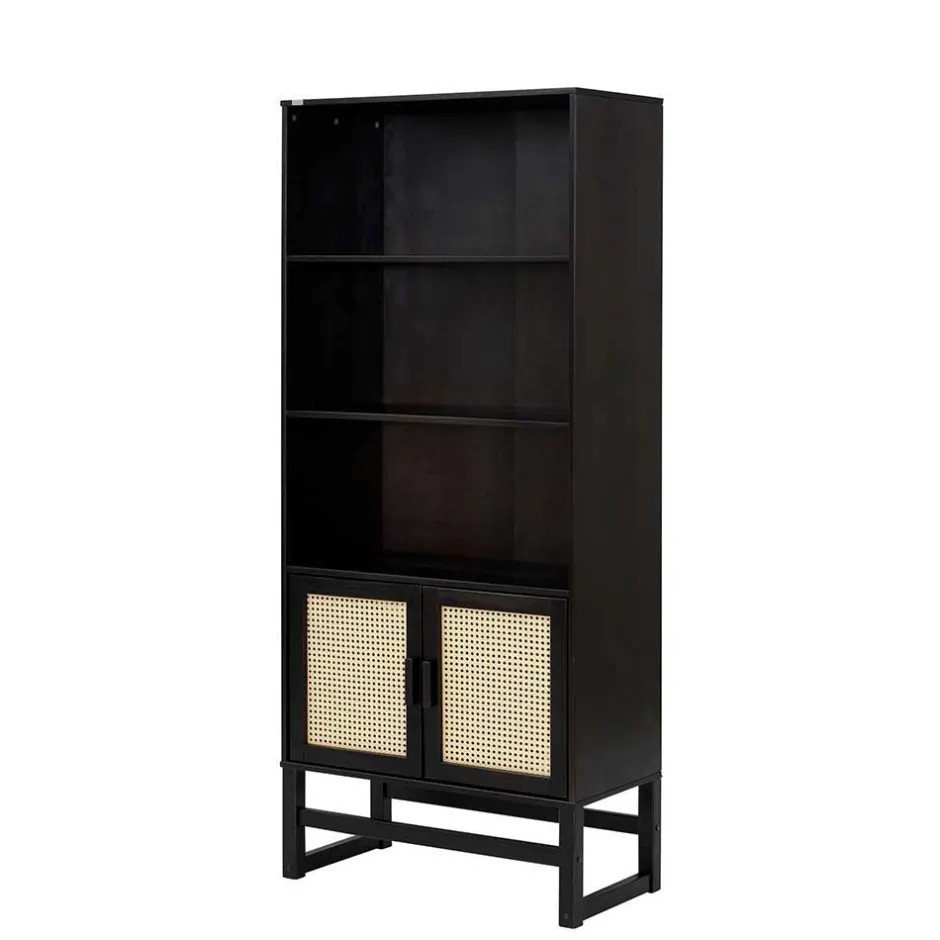 Dunkelbraunes Holzregal mit Wiener Geflecht Natur - Idamoro^Wohnen