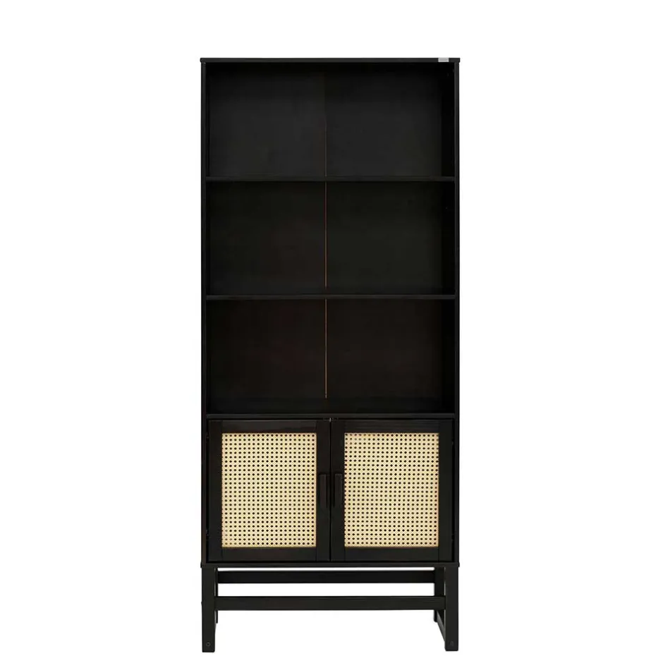 Dunkelbraunes Holzregal mit Wiener Geflecht Natur - Idamoro^Wohnen