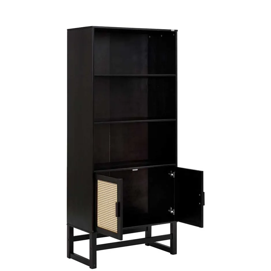 Dunkelbraunes Holzregal mit Wiener Geflecht Natur - Idamoro^Wohnen