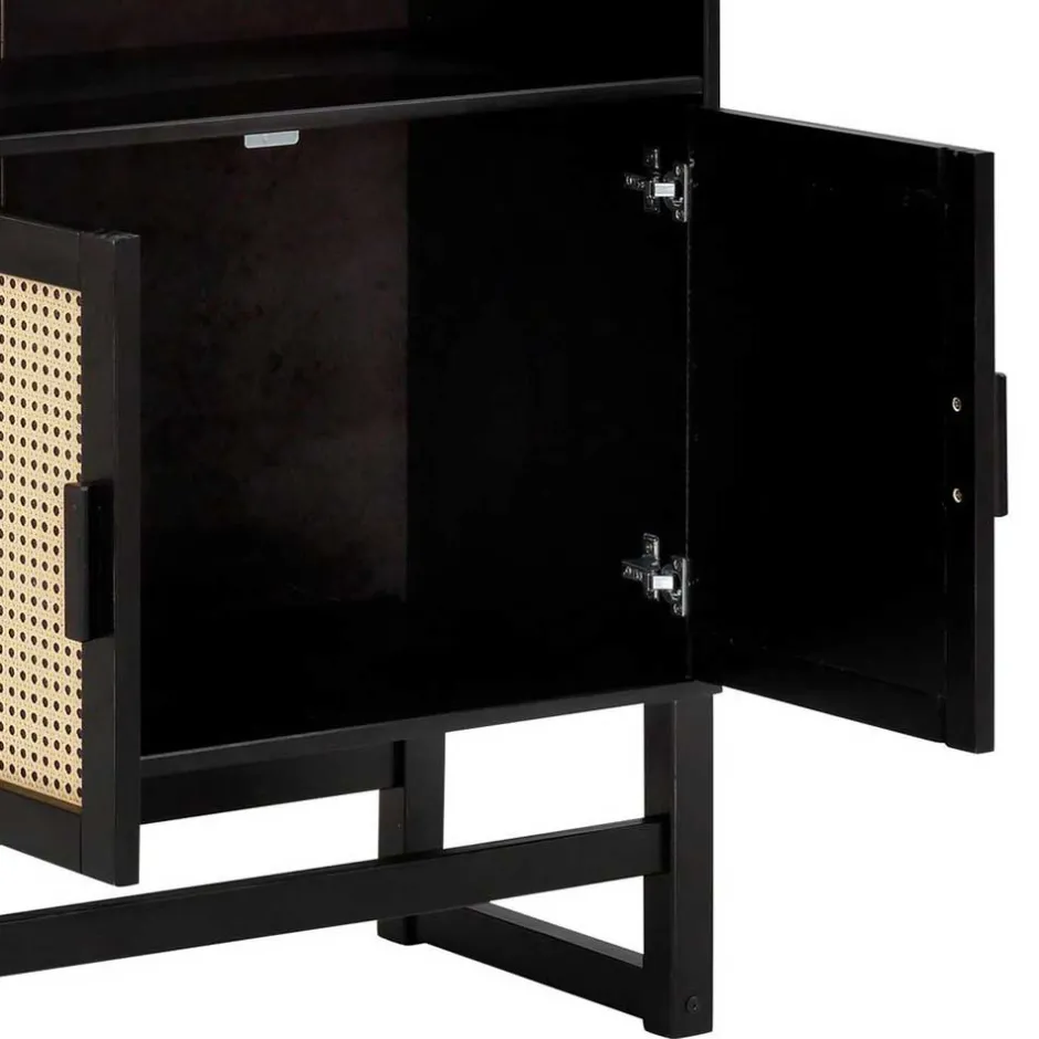 Dunkelbraunes Holzregal mit Wiener Geflecht Natur - Idamoro^Wohnen