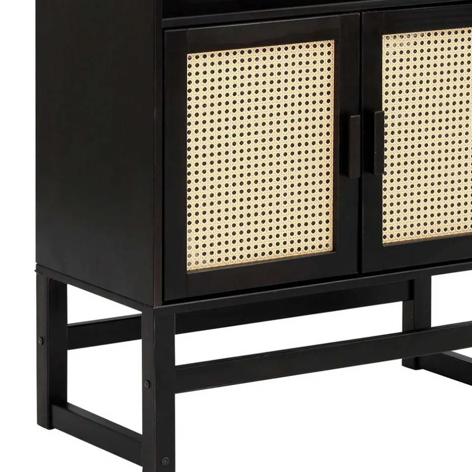 Dunkelbraunes Holzregal mit Wiener Geflecht Natur - Idamoro^Wohnen