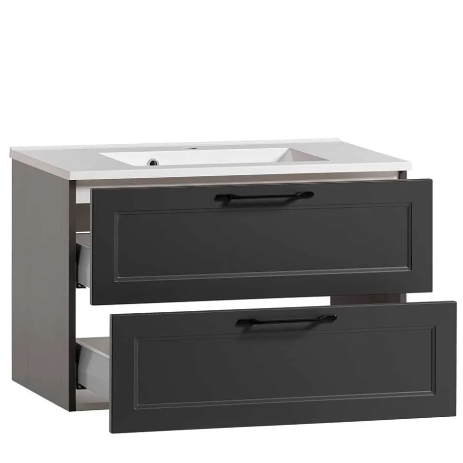 Dunkelgraue Waschkonsole mit Einlassbecken - Novelya^Wohnen New