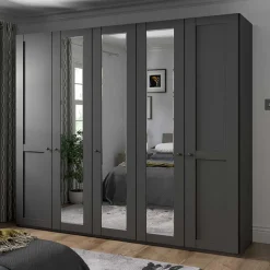 Wohnen Dunkelgrauer Kleiderschrank mit Spiegeln - Mataram