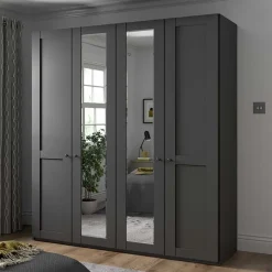 Wohnen Dunkelgrauer Schlafzimmerschrank 4-türig - Mataram