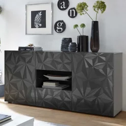 Wohnen Dunkelgraues Design-Sideboard in Hochglanz lackiert - Kuriasna