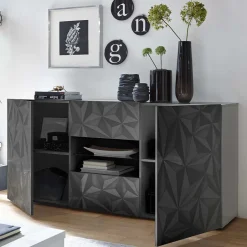 Wohnen Dunkelgraues Design-Sideboard in Hochglanz lackiert - Kuriasna