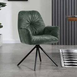 Wohnen Dunkelgrüner Samt Esstischsessel drehbar - Kadiz
