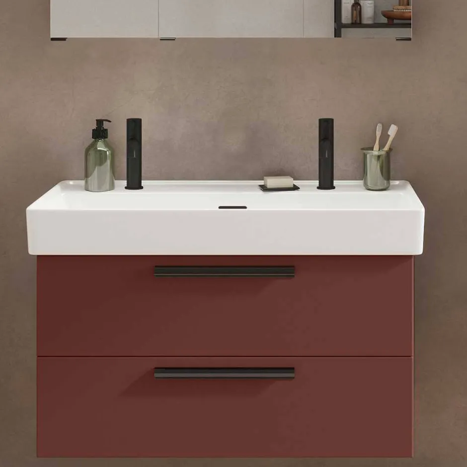 Dunkelroter Waschtisch für zwei Armaturen - Exeler^Wohnen Outlet