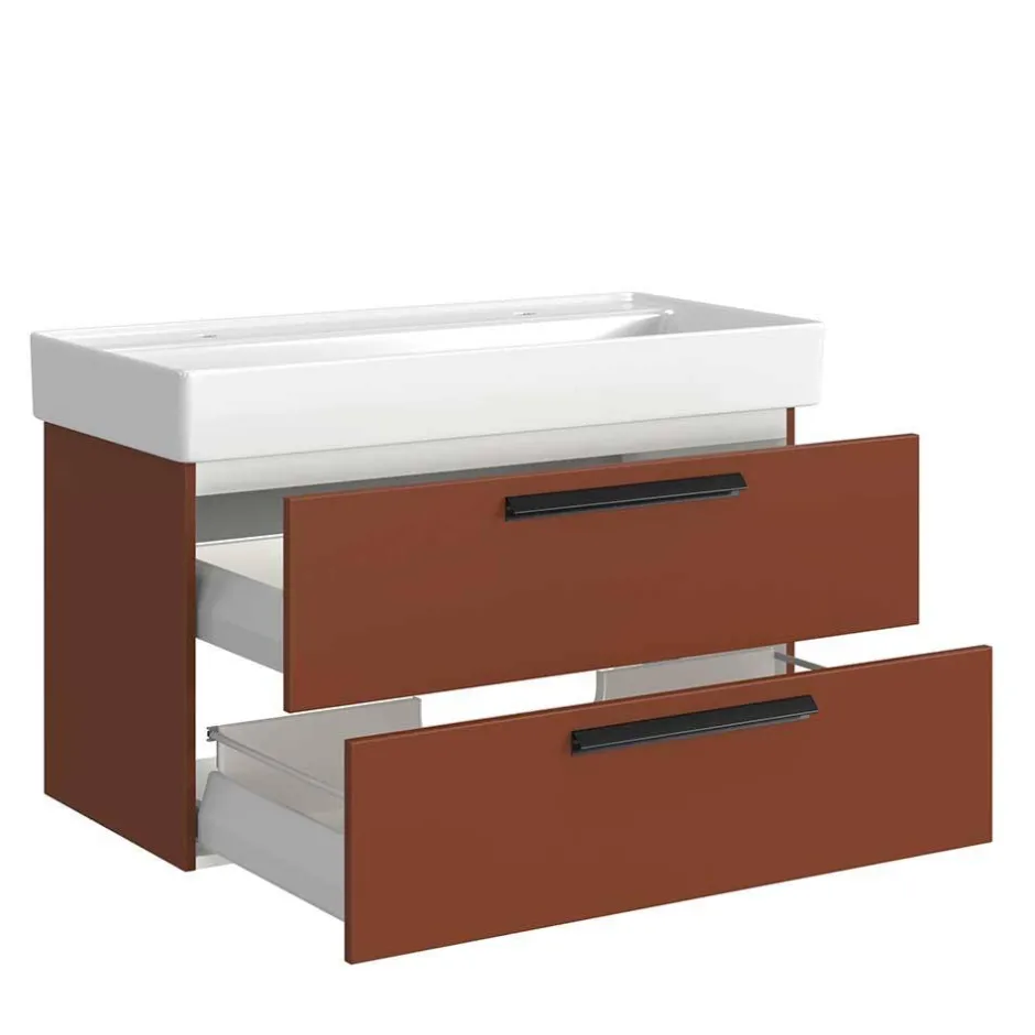 Dunkelroter Waschtisch für zwei Armaturen - Exeler^Wohnen Outlet