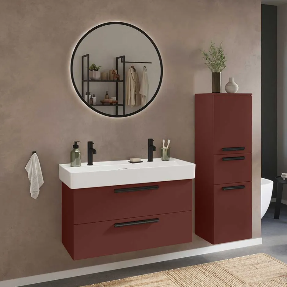 Dunkelroter Waschtisch für zwei Armaturen - Exeler^Wohnen Outlet