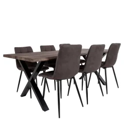 Wohnen Dunkler Eiche Tisch & Stühle in Dunkelbraun - Jovena (siebenteilig)