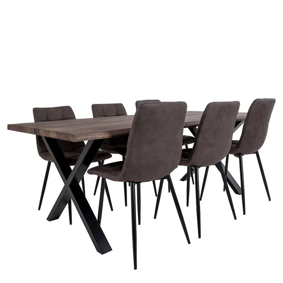 Wohnen Dunkler Eiche Tisch & Stühle in Dunkelbraun - Jovena (siebenteilig)