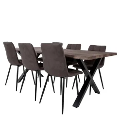 Wohnen Dunkler Eiche Tisch & Stühle in Dunkelbraun - Jovena (siebenteilig)